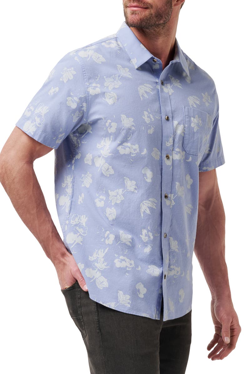 TravisMathew Fan Palm Short Sleeve Button-Up Shirt, Alternate, color, Pale Iris