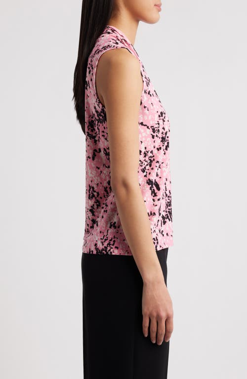 Shop Anne Klein Abstract Print Triple Pleat Sleeveless Top In Pink Dahlia Multi