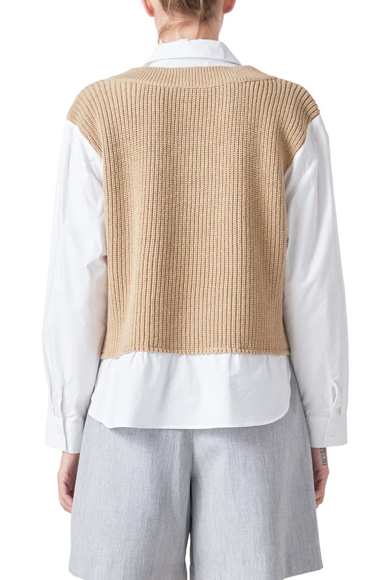 Layered Look Sweater & Shirt, Alternate, color, TAN/WHITE