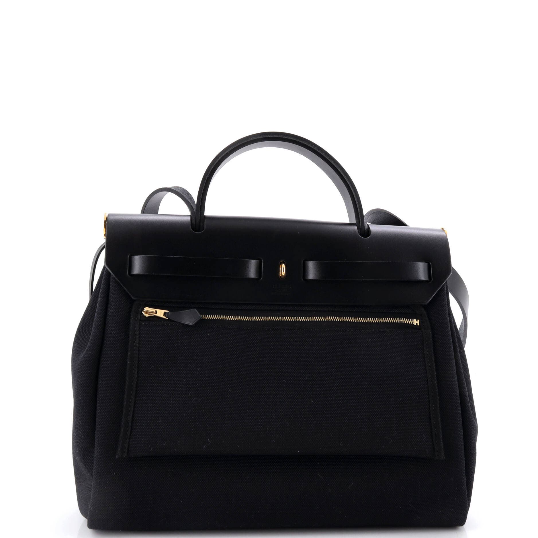 Pre-Owned Hermes Herbag Zip Leather and Toile 31, Alternate, color, Noir