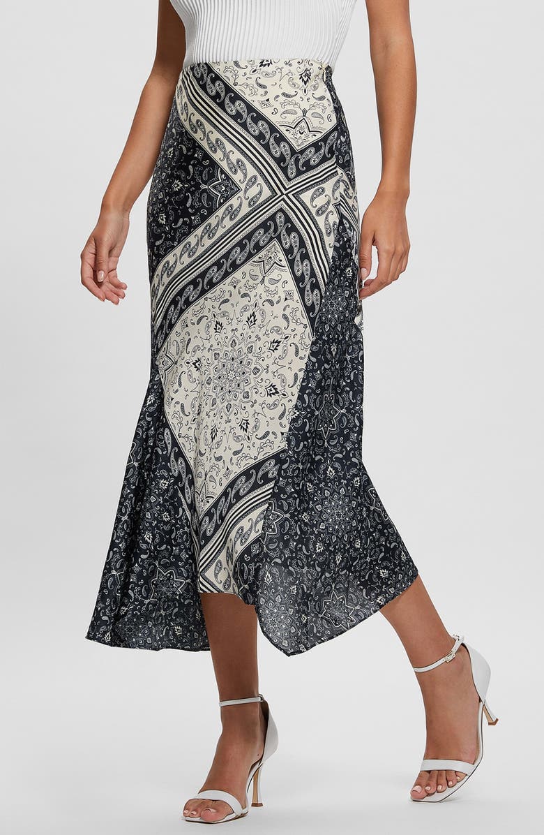 GUESS Katrina Scarf Print Asymmetric Skirt, Alternate, color,