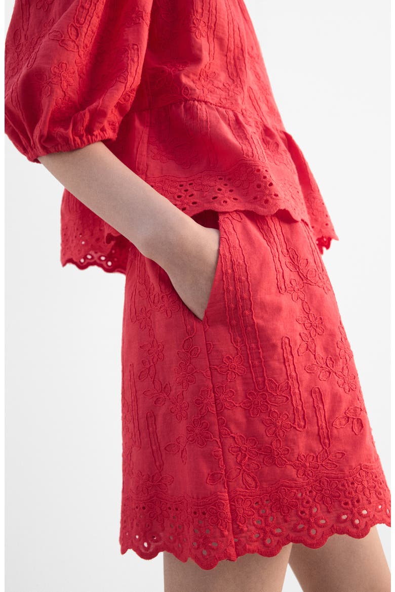 Floral Embrodiered Cotton Shorts, Alternate, color, STRAWBERRY
