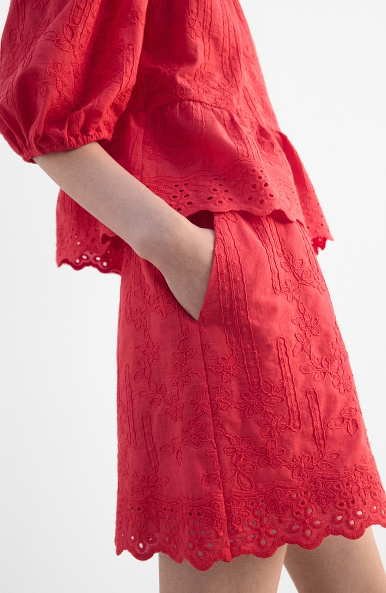 MANGO Floral Embrodiered Cotton Shorts, Alternate, color, 