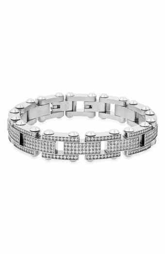 Men's Stainless Steel Simulated Diamond Studded Link Bracelet