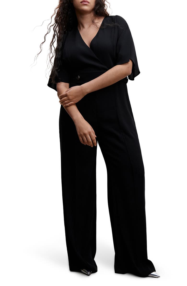 MANGO Button Detail Belted Jumpsuit, Alternate, color,