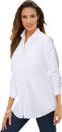 Roaman's Plus Size Kate Long Sleeve Easy Cotton-Blend Button-Front Shirt