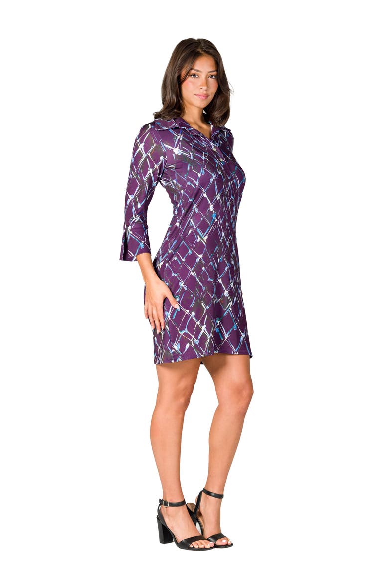 Geometric Print Three Quarter Sleeve Mini Dress, Alternate, color, Purple Multi