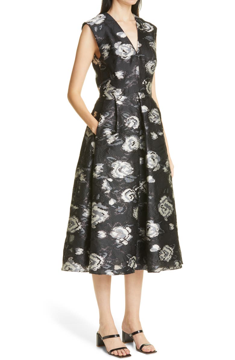 Lela Rose Rose Fil Coupé A-Line Midi Dress, Alternate, color, 