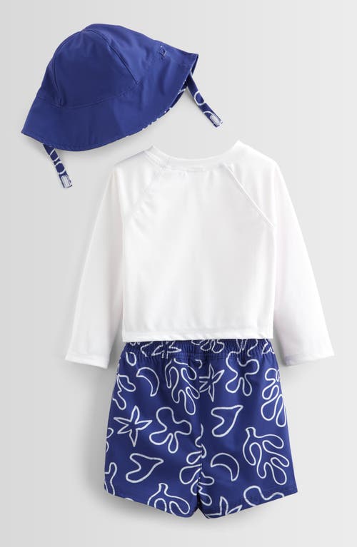 Tucker + Tate Three-piece Hat, Rashguard And Swimsuit Set In Blue Breeze Tropical Palm