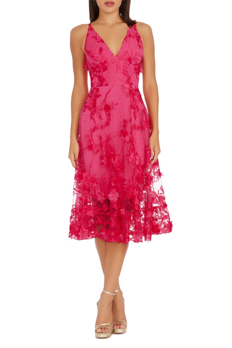 Audrey Embroidered Fit & Flare Dress, Main, color, BEGONIA