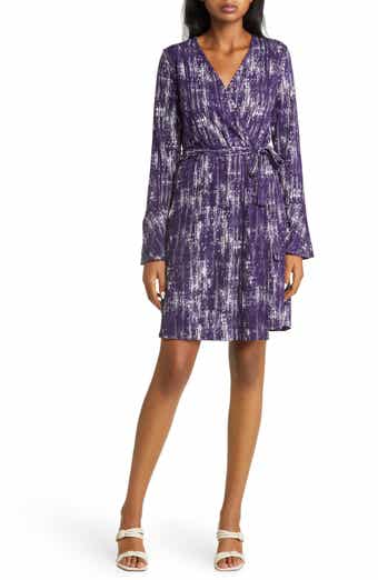 Loveappella Dot Long Sleeve Faux Wrap Dress