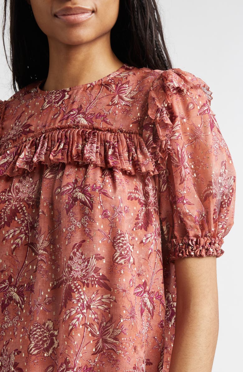 Ulla Johnson Jodie Puff Sleeve Floral Top, Alternate, color, Oleander