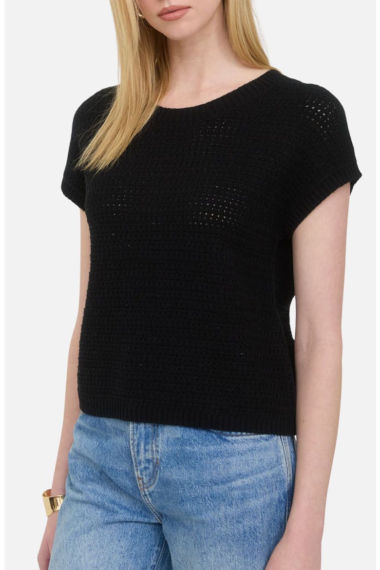 Open Knit Short Sleeve Sweater, Alternate, color, BLACK