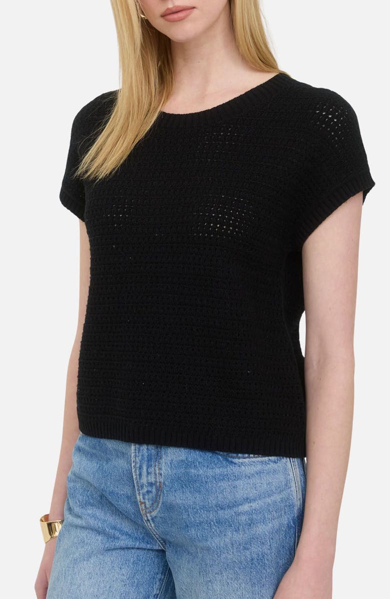 Blu Pepper Open Knit Short Sleeve Sweater, Alternate, color, Black