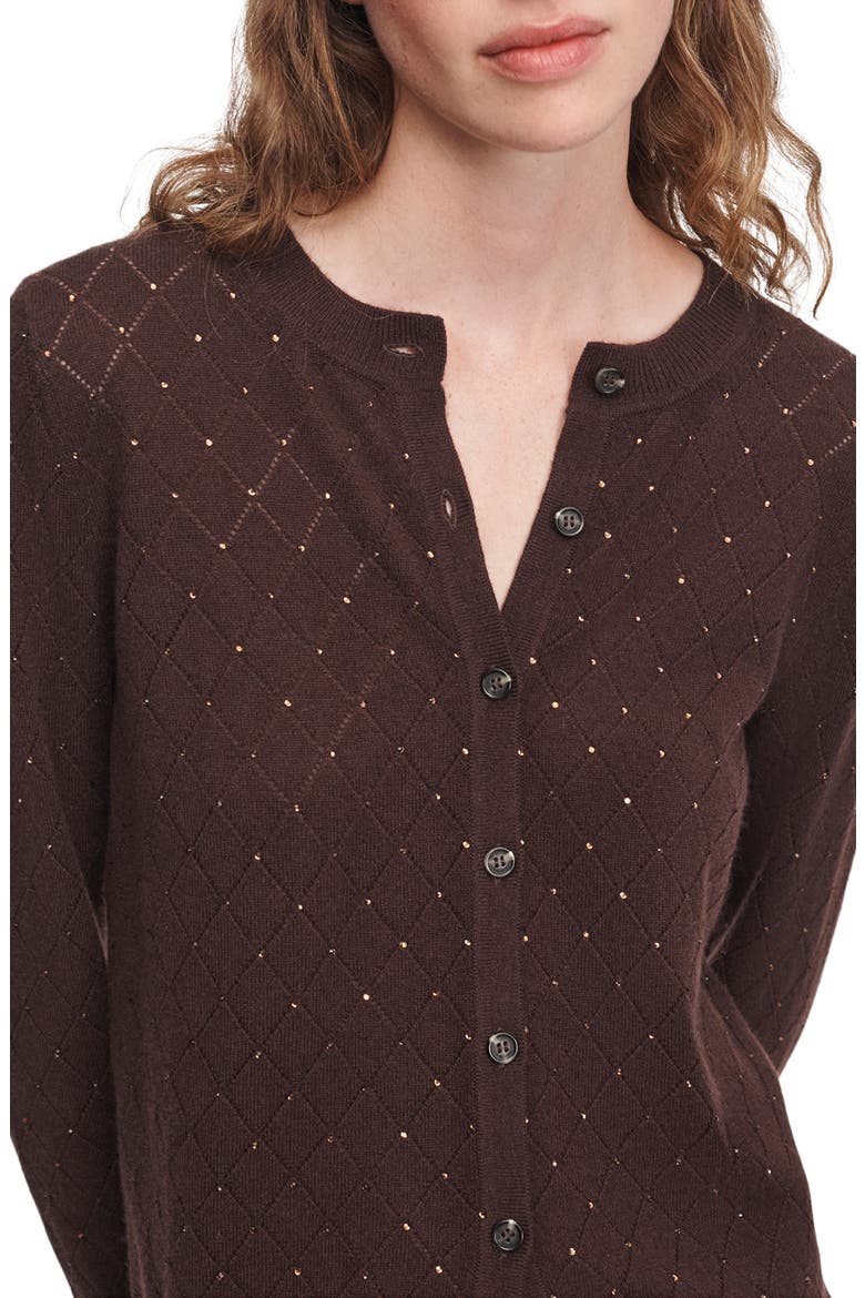 Archie Embellished Cotton & Cashmere Cardigan, Alternate, color, DARK BROWN