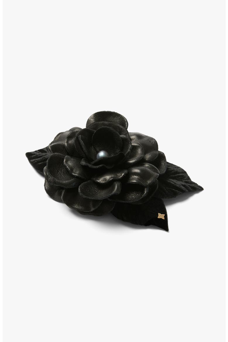 The Small Black Gardenia Floral Brooch, Alternate, color, Black