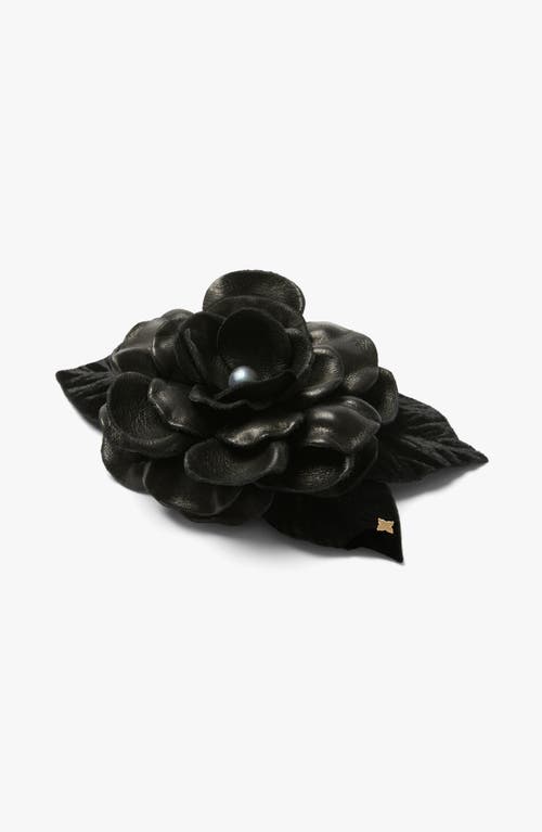 Helena Simon The Small Black Gardenia Floral Brooch In Black
