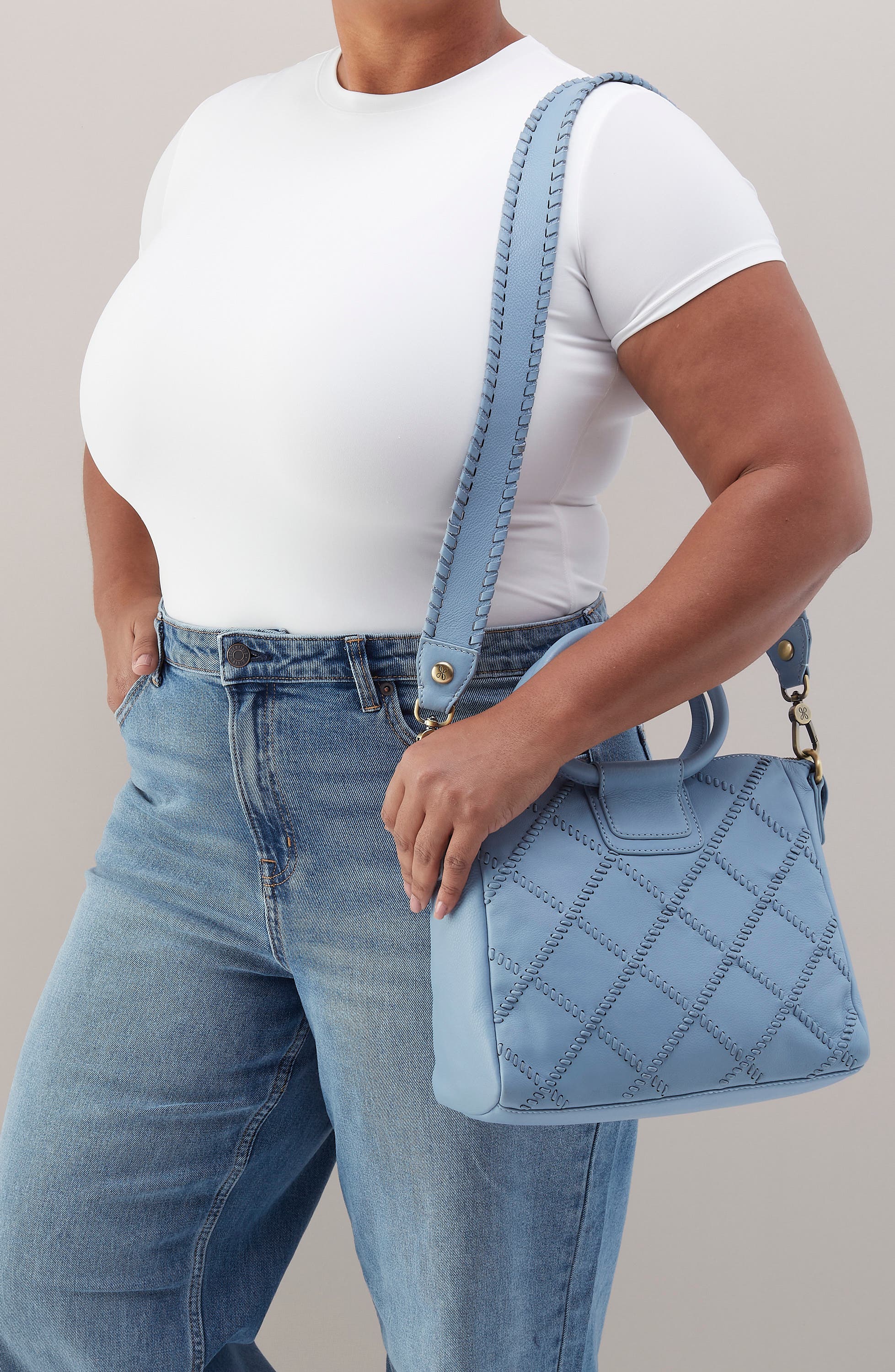 HOBO Medium Sheila Leather Satchel, Alternate, color, Bluebell