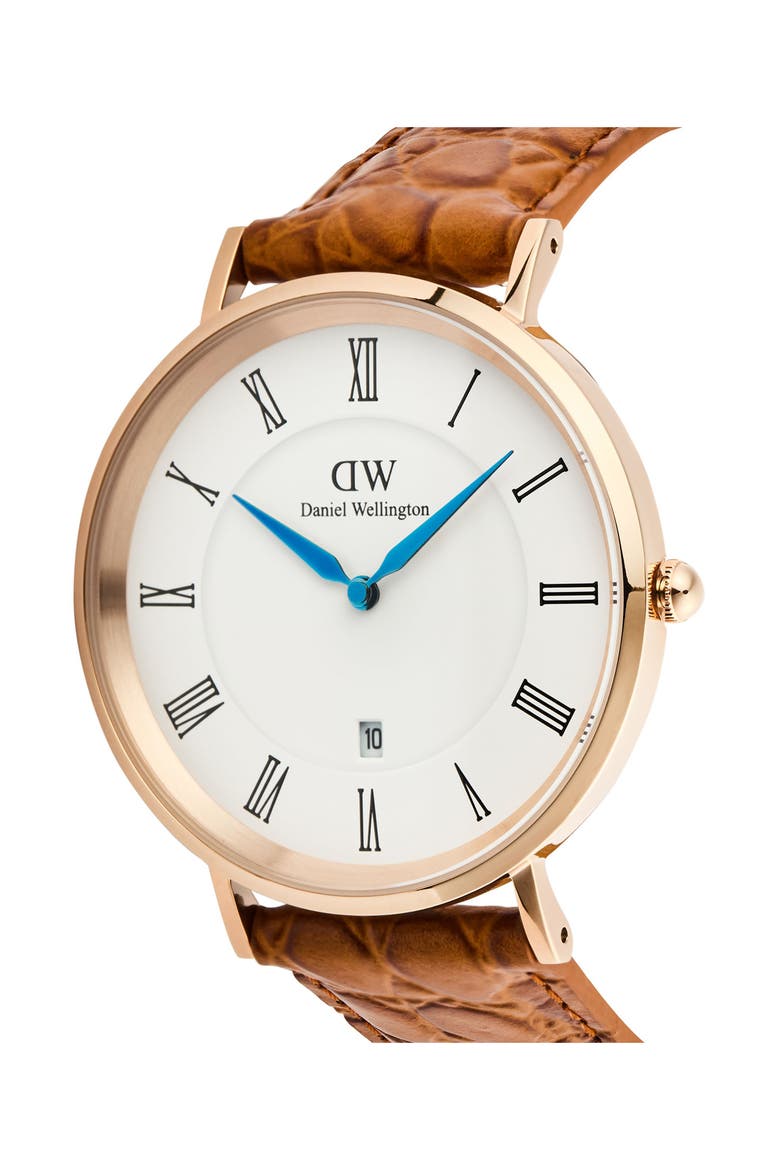 Classic Roman Numerals Leather Strap Watch, 40mm, Alternate, color, WHITE/ ROSE/ TAN