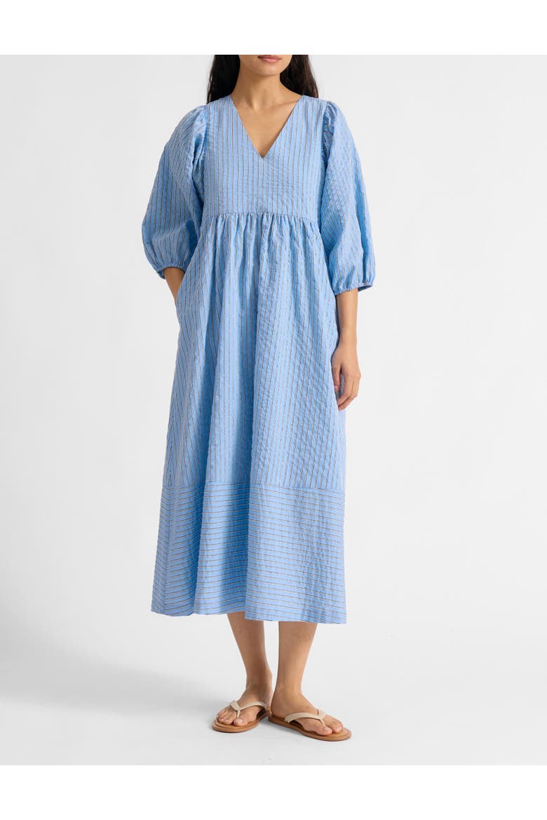 Stripe V-Neck Midi Dress, Alternate, color, Blue