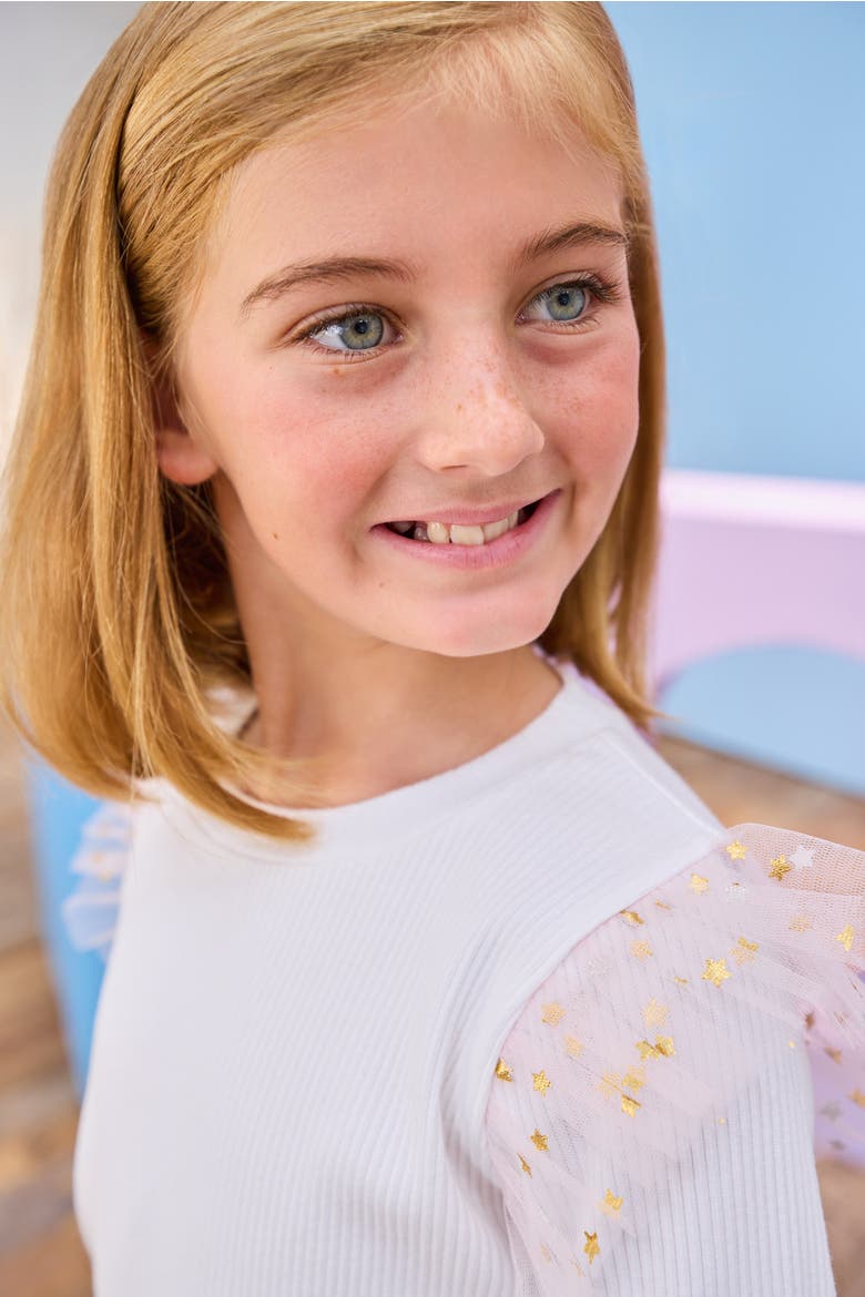Kids' Ruffle Sleeve Sadie Top, Alternate, color, Pink & Gold Sparkle Stars