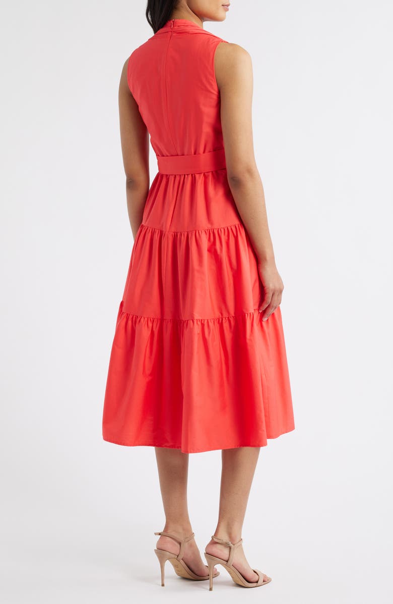 Vince Camuto Sleeveless Belted Tiered Cotton Midi Dress, Alternate, color, Poppy