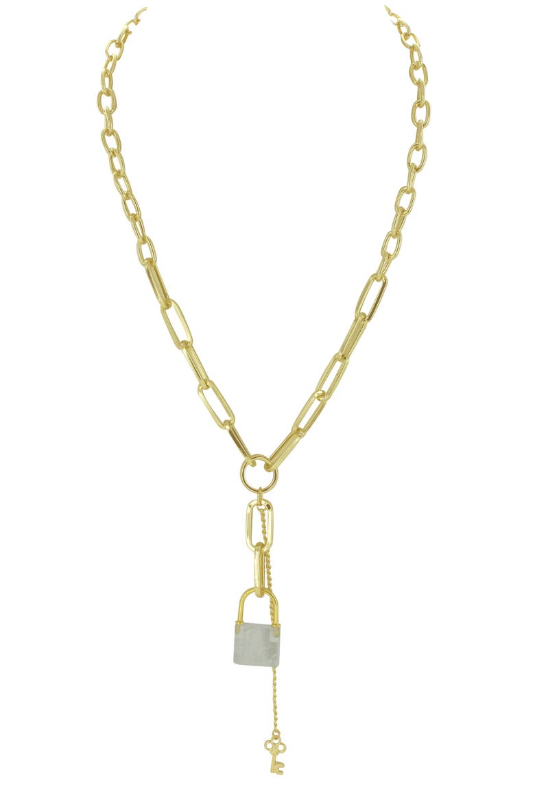 On Lock Pendant Necklace, Main, color, GOLD / WHITE