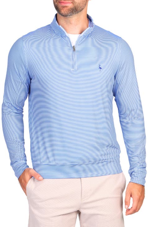 Micro Stripe Print Quarter Zip Performance Polo