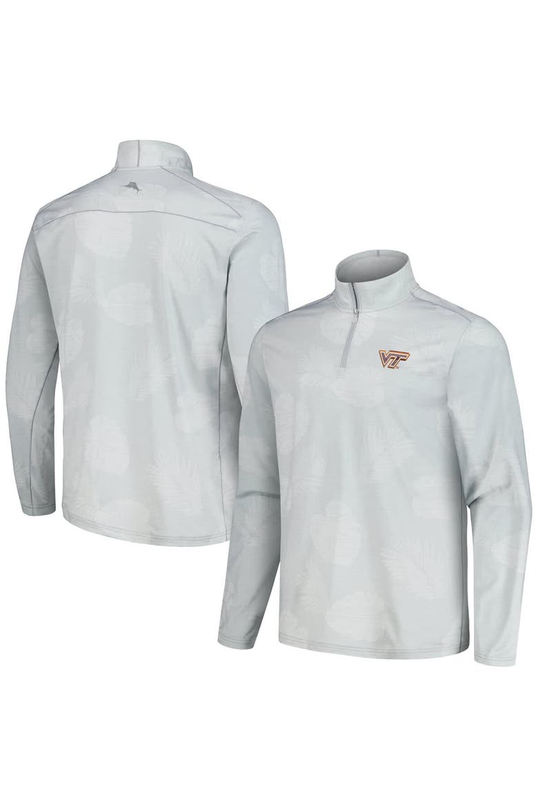 Men's Tommy Bahama Gray Virginia Tech Hokies Delray Frond IslandZone Quarter-Zip Jacket, Main, color, Gray