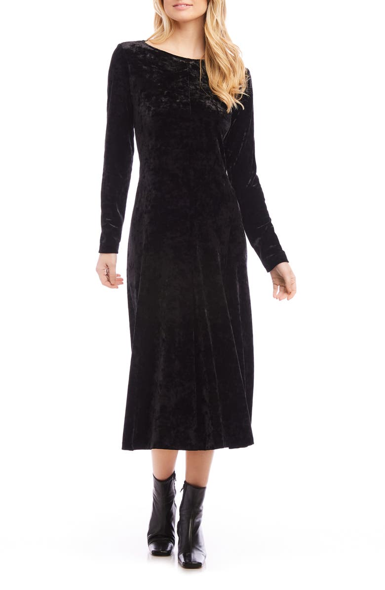Karen Kane Kate Long Sleeve Stretch Velvet Midi Dress, Main, color, 