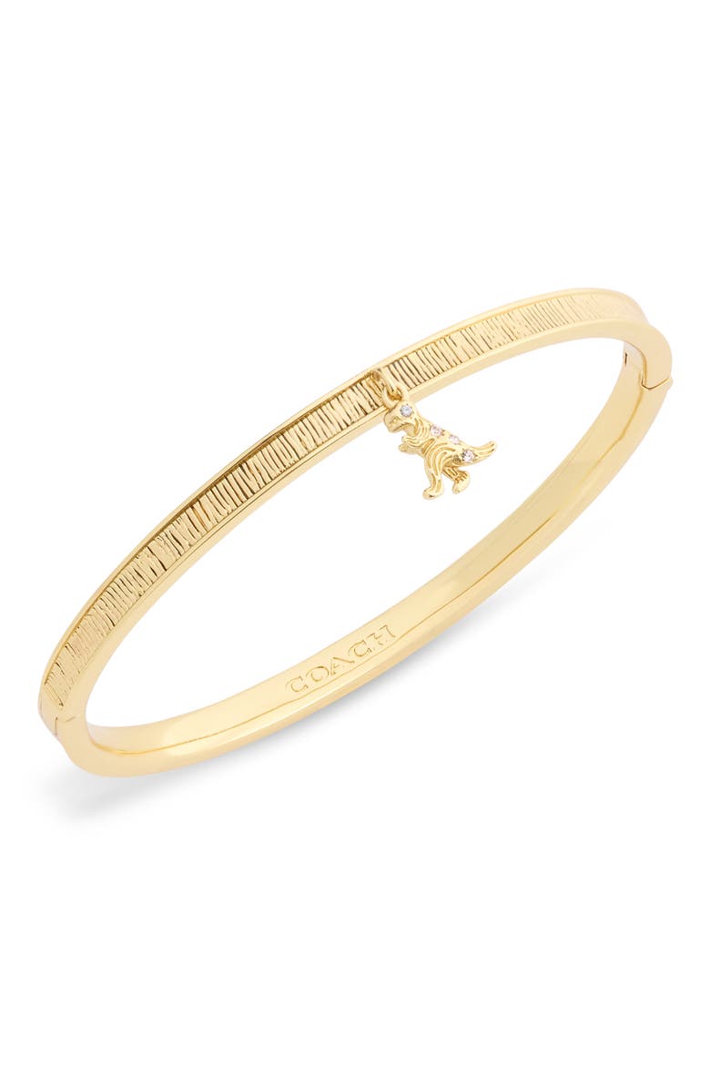 Brushed Rexy Charm Hinge Bangle, Alternate, color, SHINY GOLD