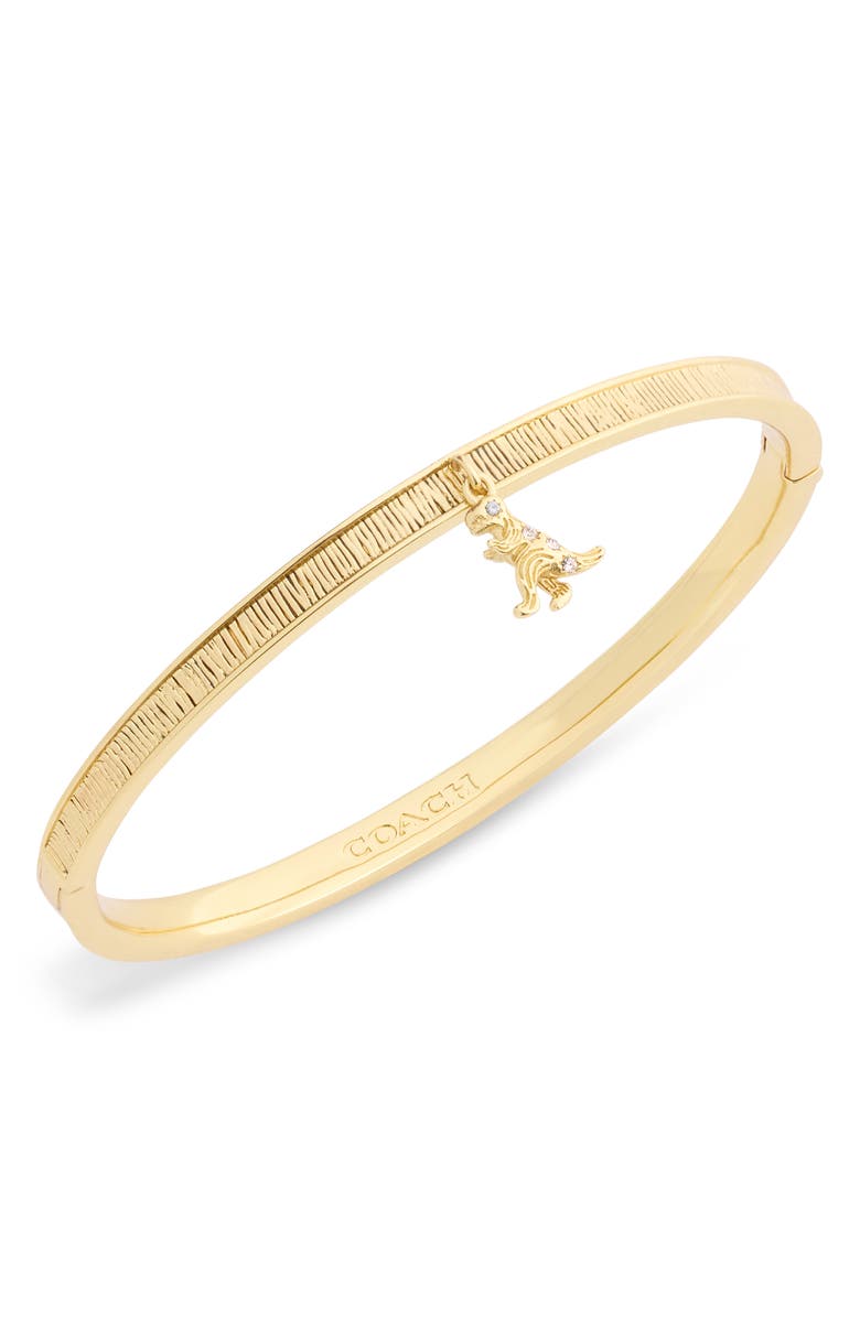 COACH Brushed Rexy Charm Hinge Bangle, Alternate, color, Shiny Gold
