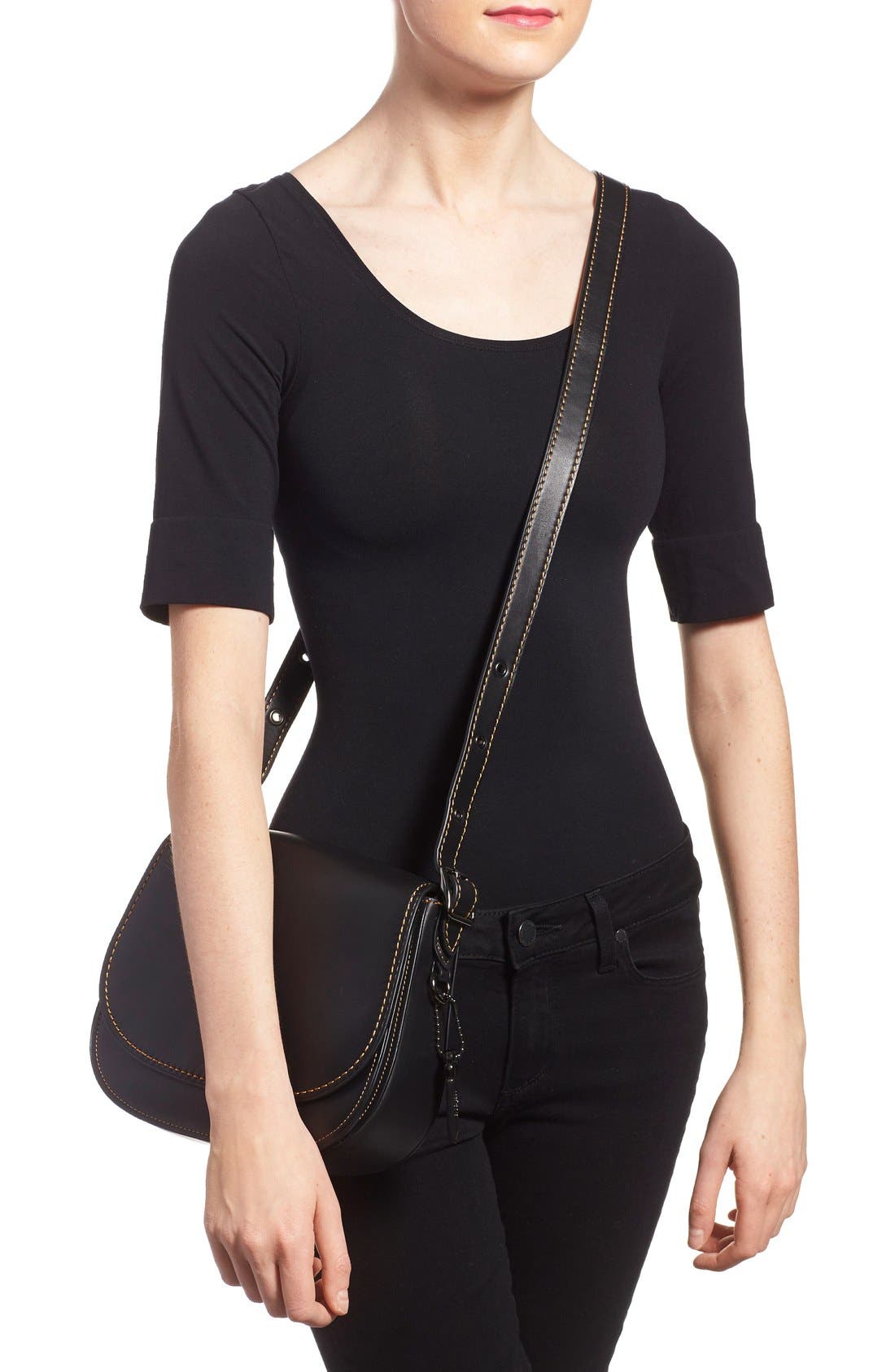 1941 '23' Leather Saddle Bag, Alternate, color, BLACK