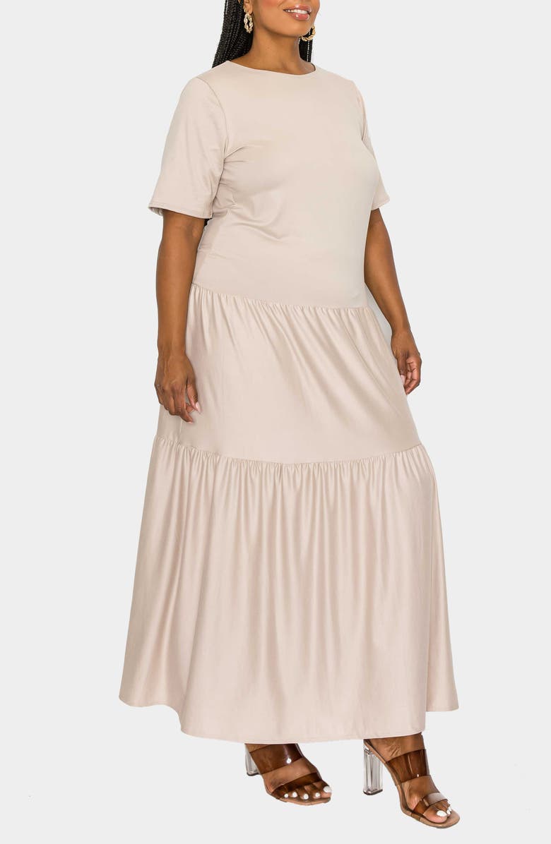 L I V D Jourdan Tiered Maxi Dress, Alternate, color, Taupe Dusty