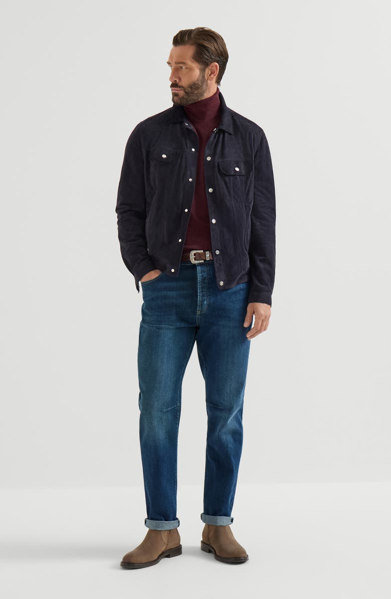 Brunello Cucinelli Comfort cotton denim leisure fit five-pocket trousers, Alternate, color, Dark Denim