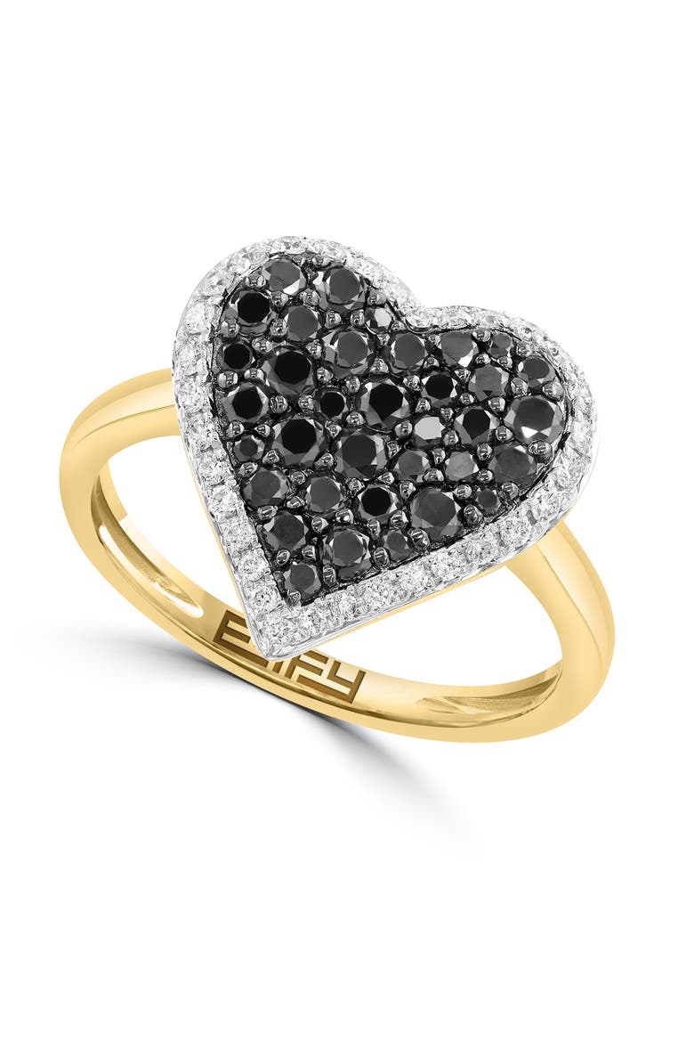 14K Yellow Gold Diamond & Black Diamond Heart Ring, Main, color, Hematite and FW Blush Pearl