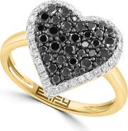 EFFY 14K Yellow Gold Diamond & Black Diamond Heart Ring