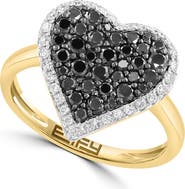 EFFY 14K Yellow Gold Diamond & Black Diamond Heart Ring