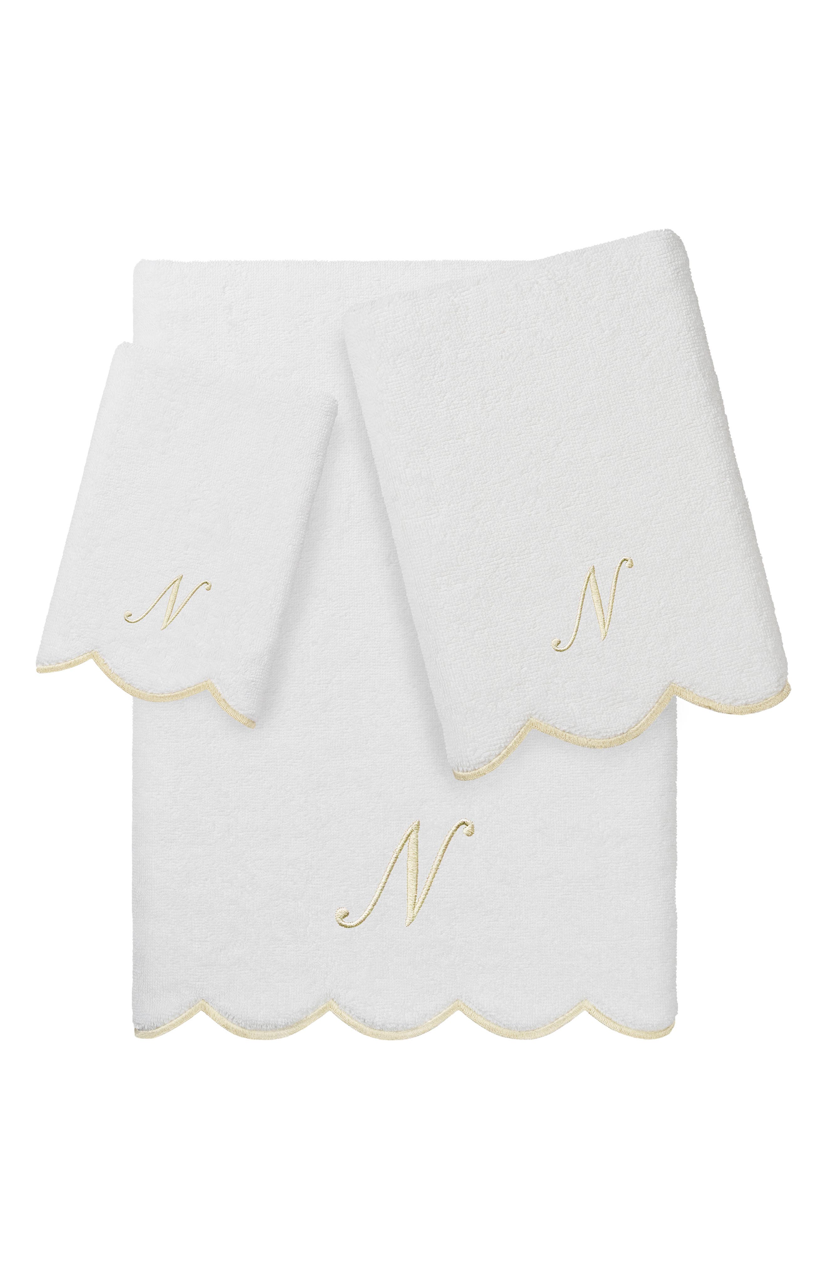 Adornia Scallop Initial 3-Piece Towel Set