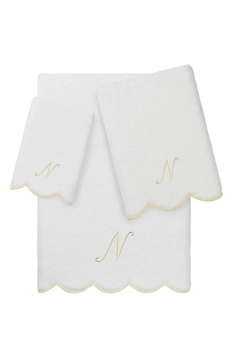 Adornia Scallop Initial 3-Piece Towel Set