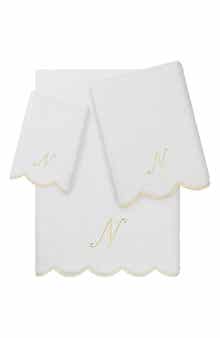Adornia Scallop Initial 3-Piece Towel Set