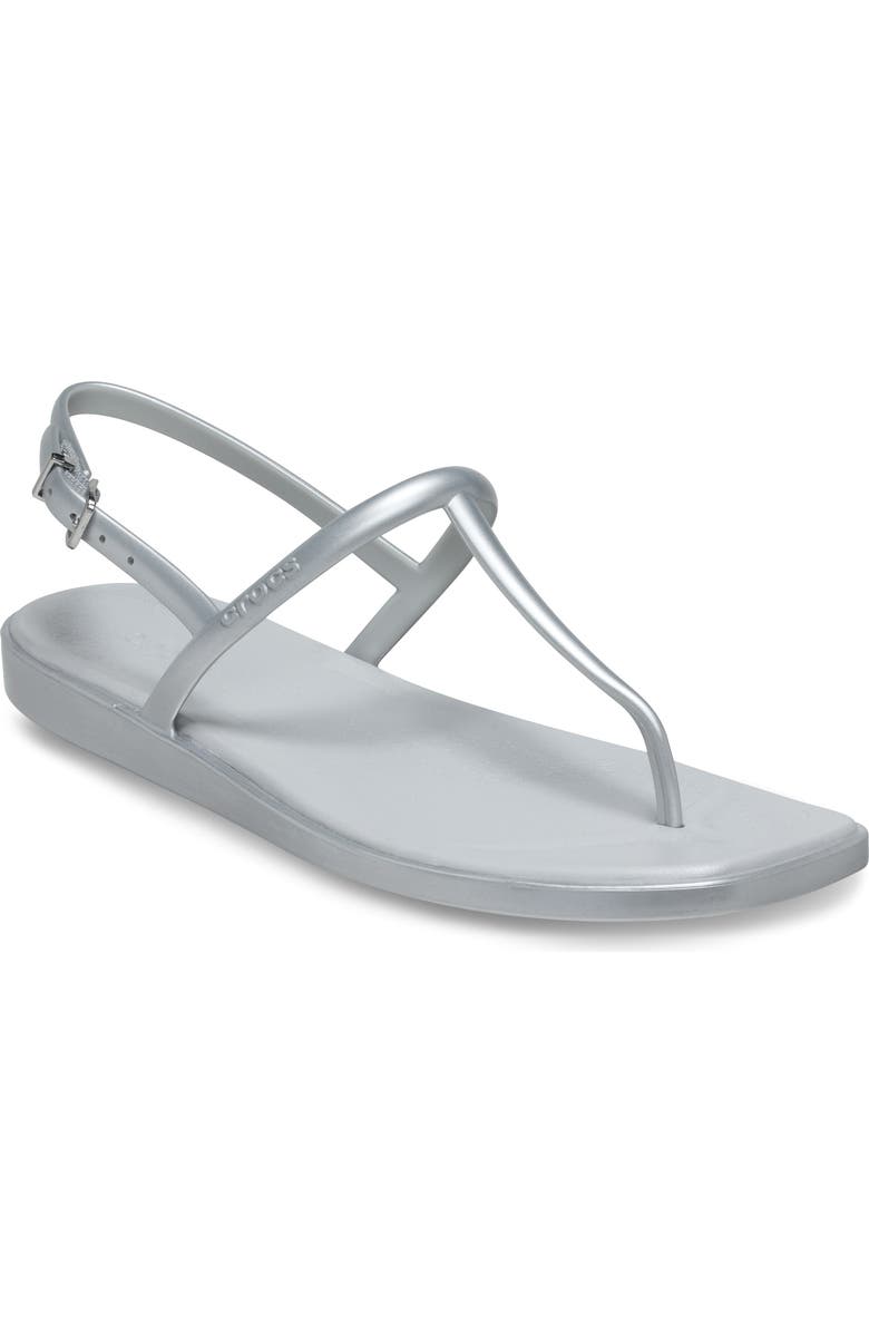 CROCS Miami Metallic T-Strap Sandal, Main, color, Silver
