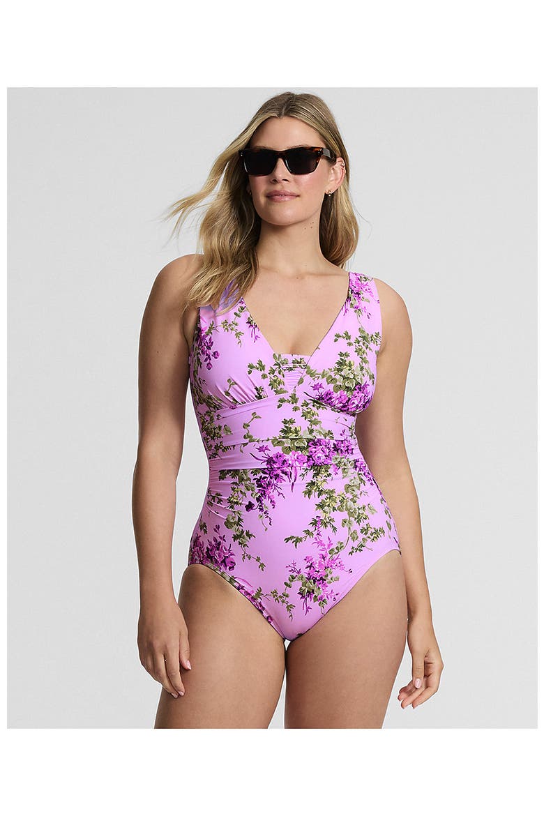 New SlenderSuit Grecian Adjustable Low Leg One Piece, Alternate, color, Pink/White Blooms