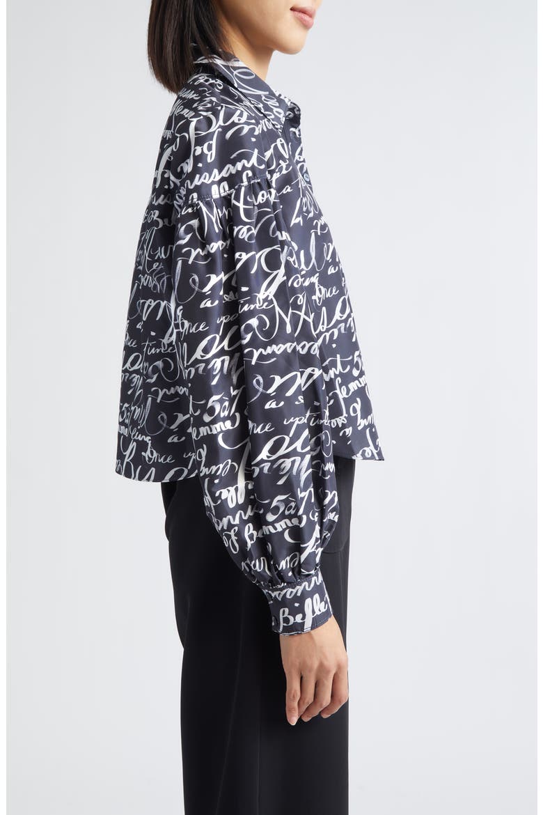 Marceline Love Journal Print Long Sleeve Button-Up Shirt, Alternate, color, BLACK/ WHITE