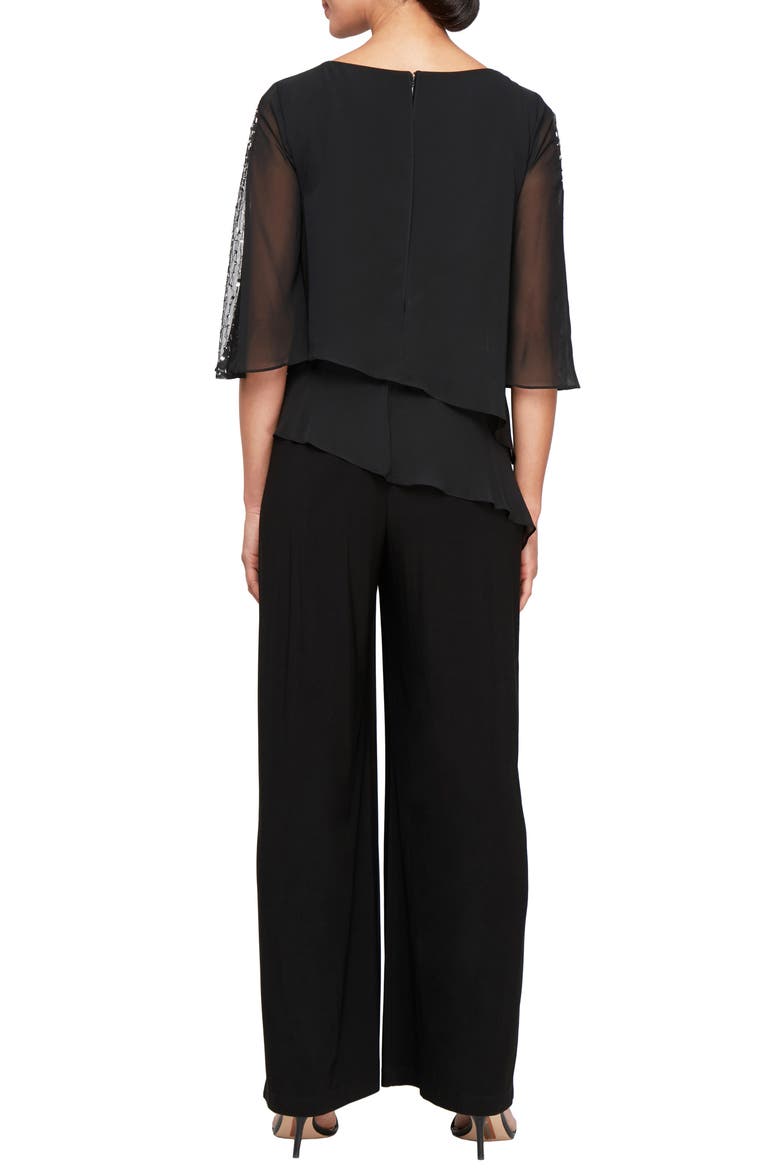 Tiered Capelet Jumpsuit, Alternate, color, BLACK