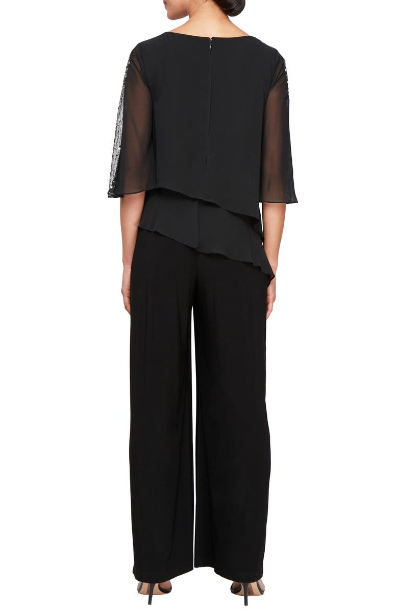 SL FASHIONS Tiered Capelet Jumpsuit, Alternate, color,