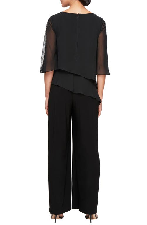 SL FASHIONS SL FASHIONS TIERED CAPELET JUMPSUIT