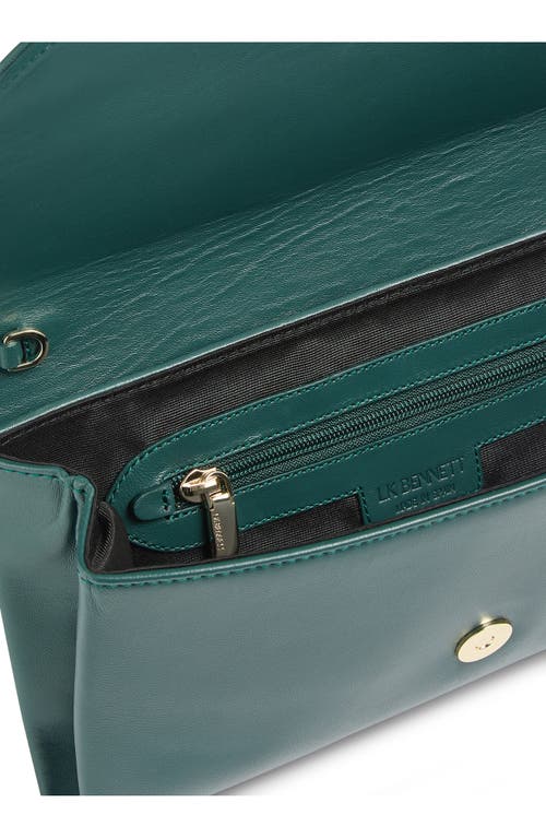 Lk Bennett Aria Curve Flap Suede Clutch In Smoke Green
