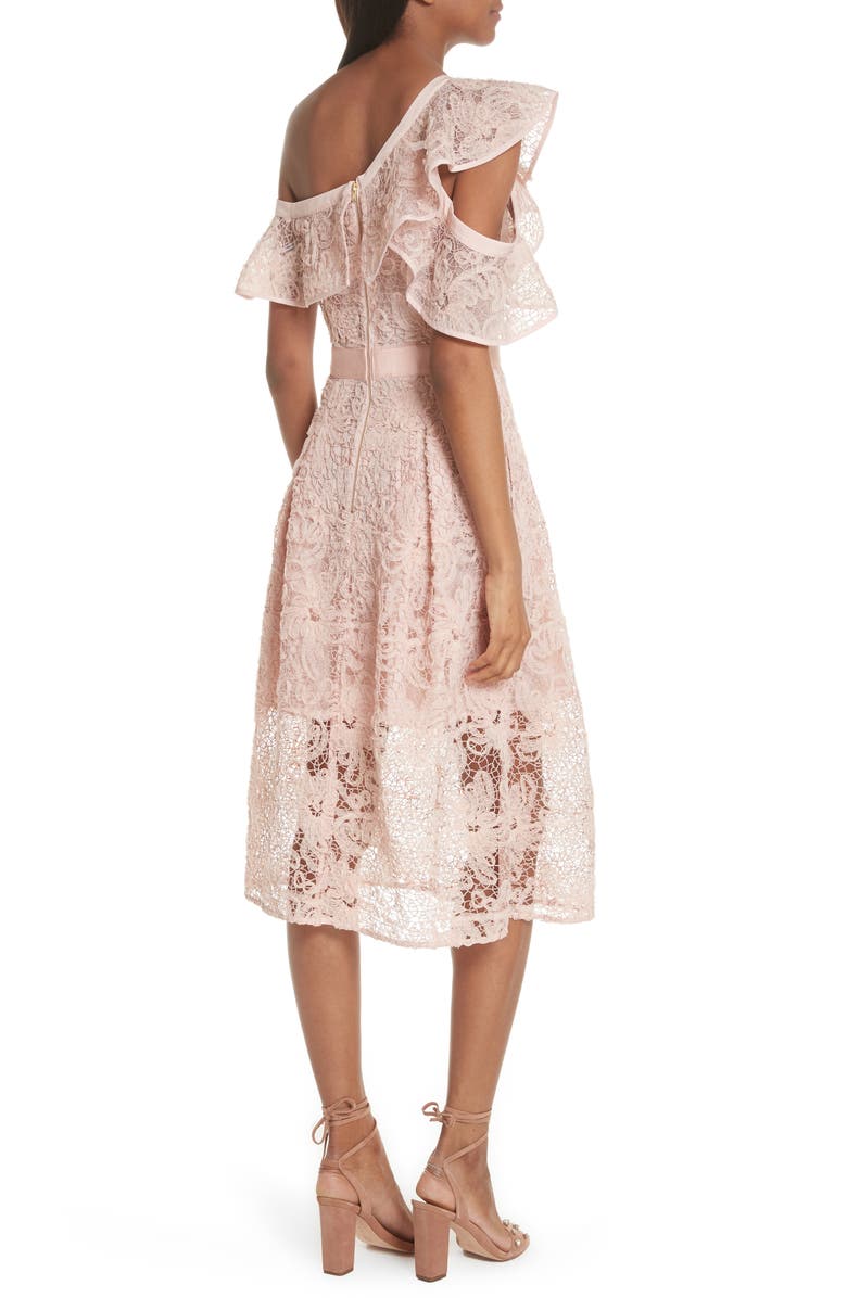 Self-Portrait Lace Shoulder Cutout Midi Dress, Alternate, color, 