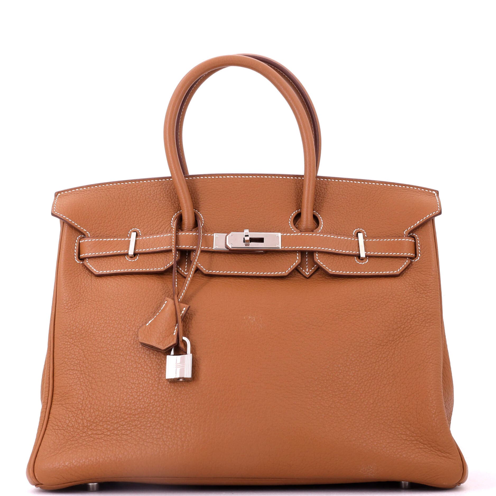 Birkin Handbag Brown Clemence with Palladium Hardware 35, Main, color, Metallic Gold